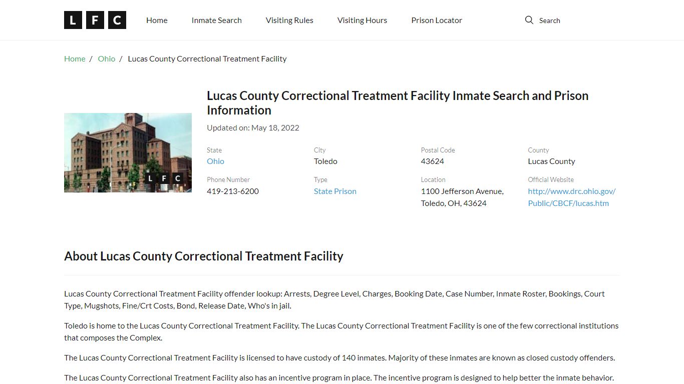 Lucas County Correctional Treatment Facility Inmate Search ...